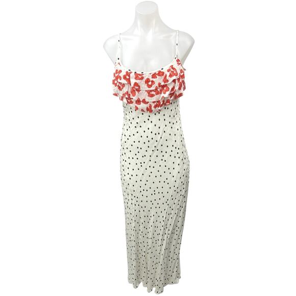 NEW Rixo for Target White Red Floral Polka Dots Ruffle Cami Slip Midi Dress XS - Picture 1 of 5
